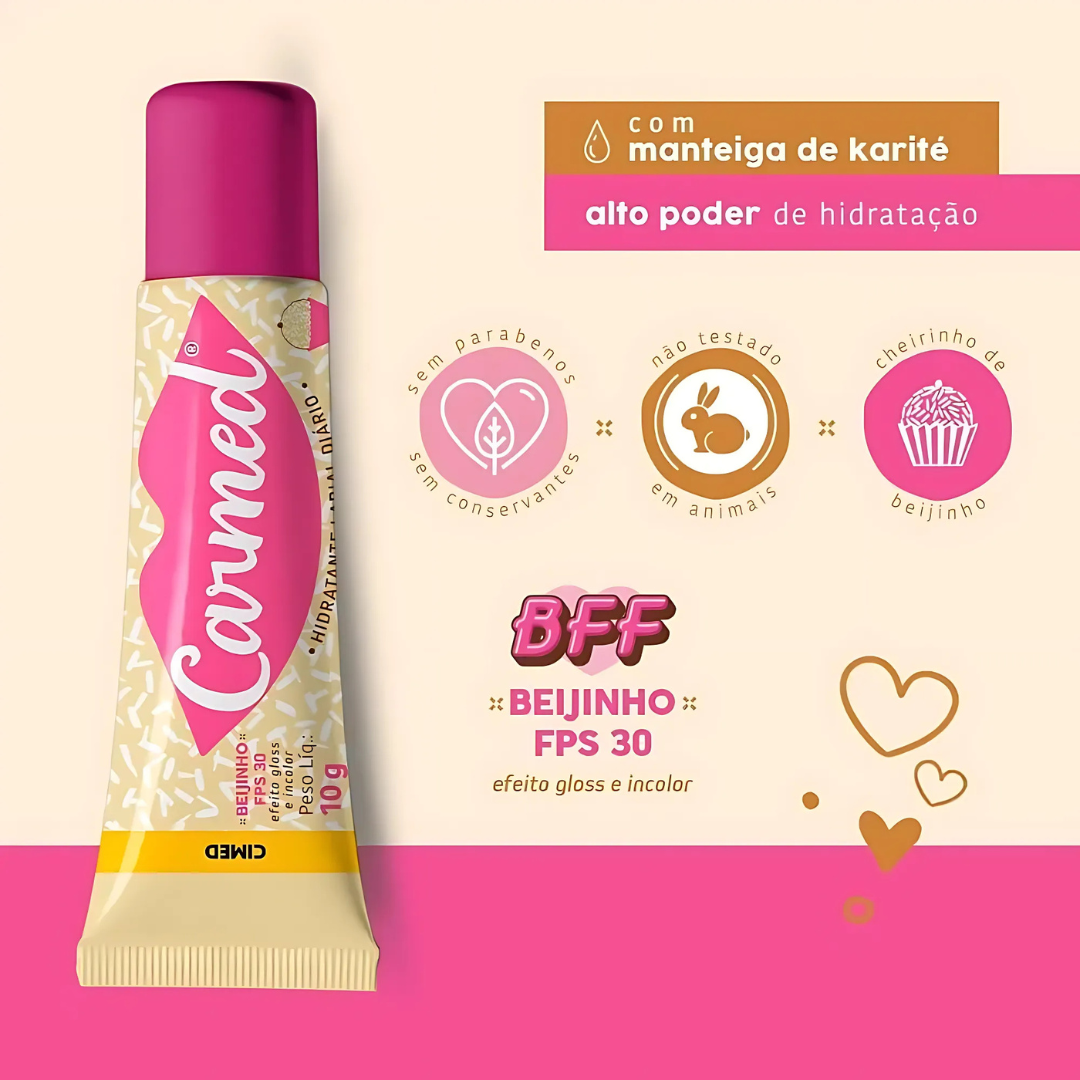 Baume à Lèvres Hydratant Carmed BFF Beijinho FPS 30 – Effet Gloss Incolore – 10g