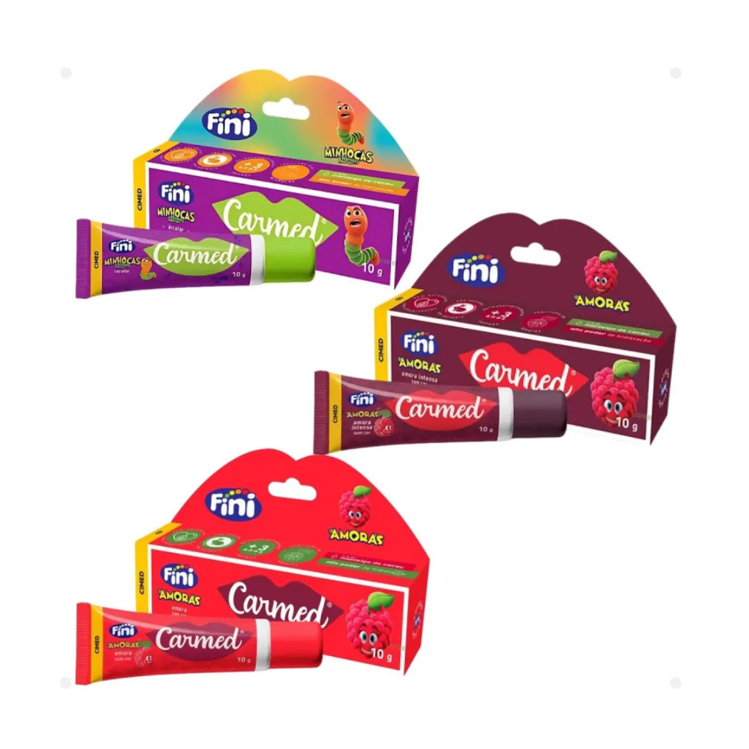 Kit Baume à Lèvres Hydratant Carmed Fini – Amora Intense, Amora et Minhoca Incolore (3x10g)