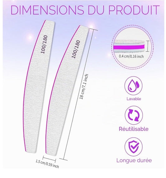 Limes à Ongles Professionnelles Double Face Grain 100/180 - Lot de 25 - Selistamm