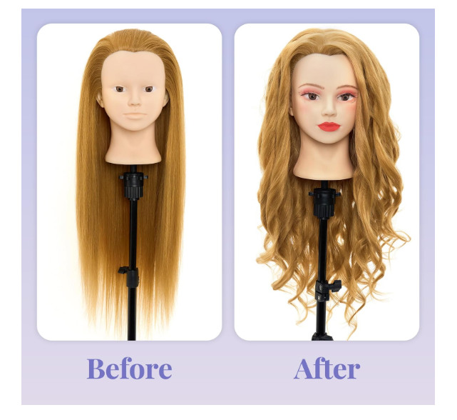 Kit Tête d'Entraînement + Support + Accessoires 50 % de Cheveux Humains