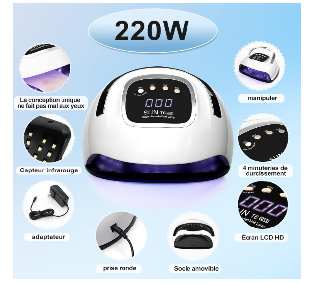 Lâmpada UV para gel de unha com alça 220W
