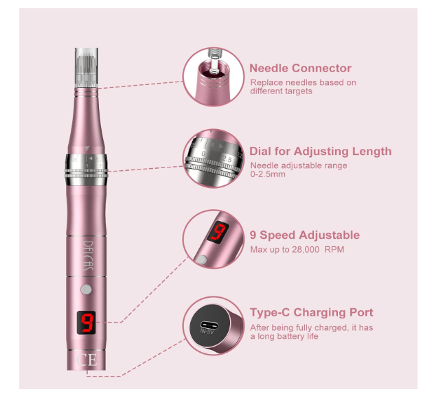 Derma Pen com display LCD e microagulhamento 12 cartuchos