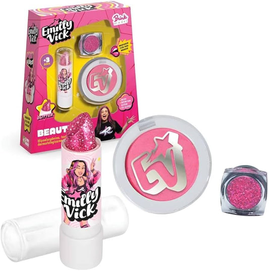 Kit Maquillage Enfant Beauty Mix Emilly Vick LX – Paillettes, Rouge à Lèvres et Blush – Hypoallergénique – Brink Model