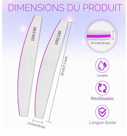 Limes à Ongles Professionnelles Double Face Grain 100/180 - Lot de 25 - Selistamm