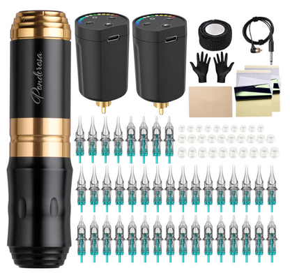 Kit de tatuagem sem fio com 2 baterias