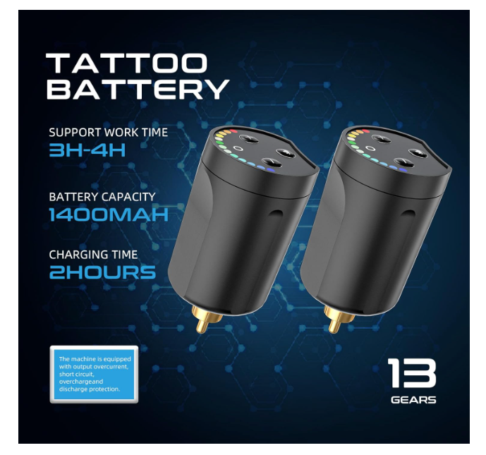 Kit de tatuagem sem fio com 2 baterias