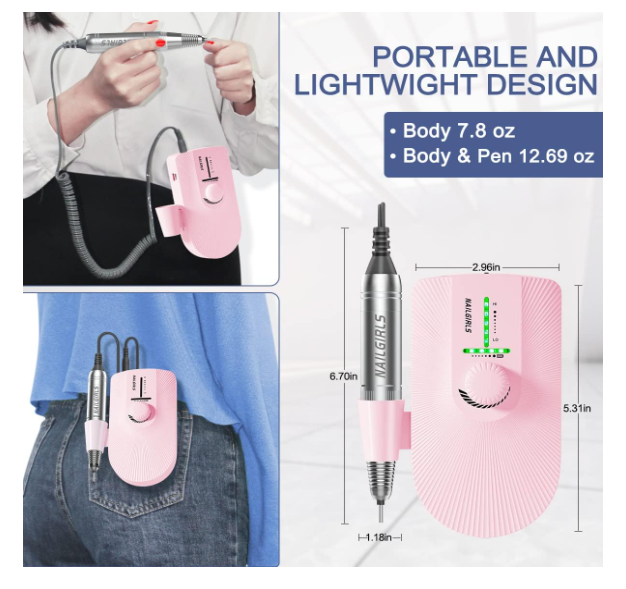 Kit de broca elétrica profissional para unhas, 11 em 1 sem fio, 35.000 rpm