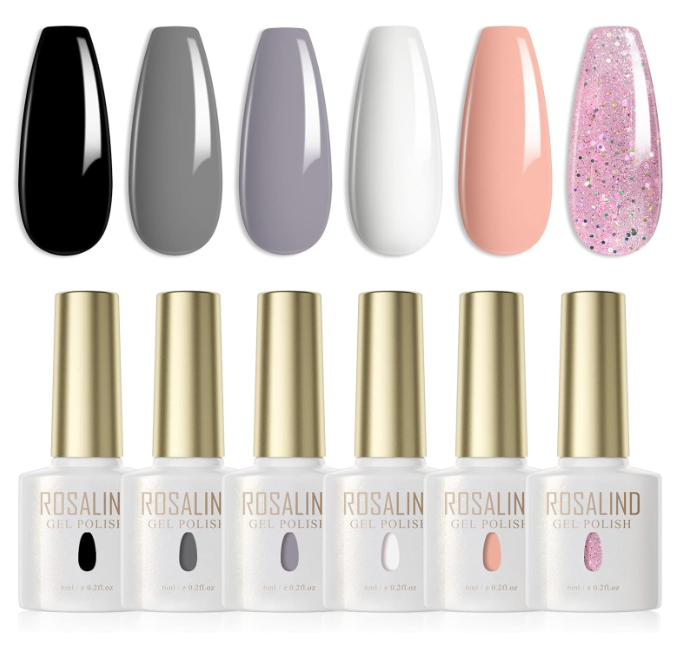 Kit de Verniz em Gel Preto Cinza Branco Nude Rosa