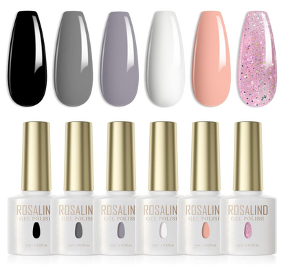 Kit de Verniz em Gel Preto Cinza Branco Nude Rosa