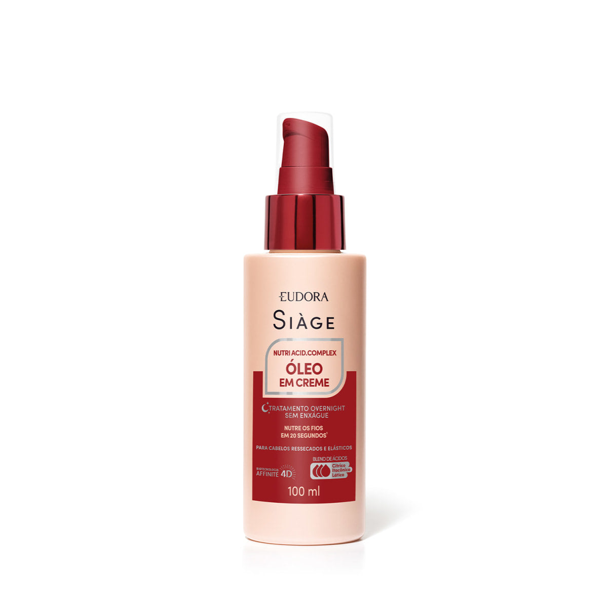 Huile en Crème Siàge Nutri Acid.Complex 100 ml, flacon pompe rouge et blanc, soin capillaire sans rinçage Eudora